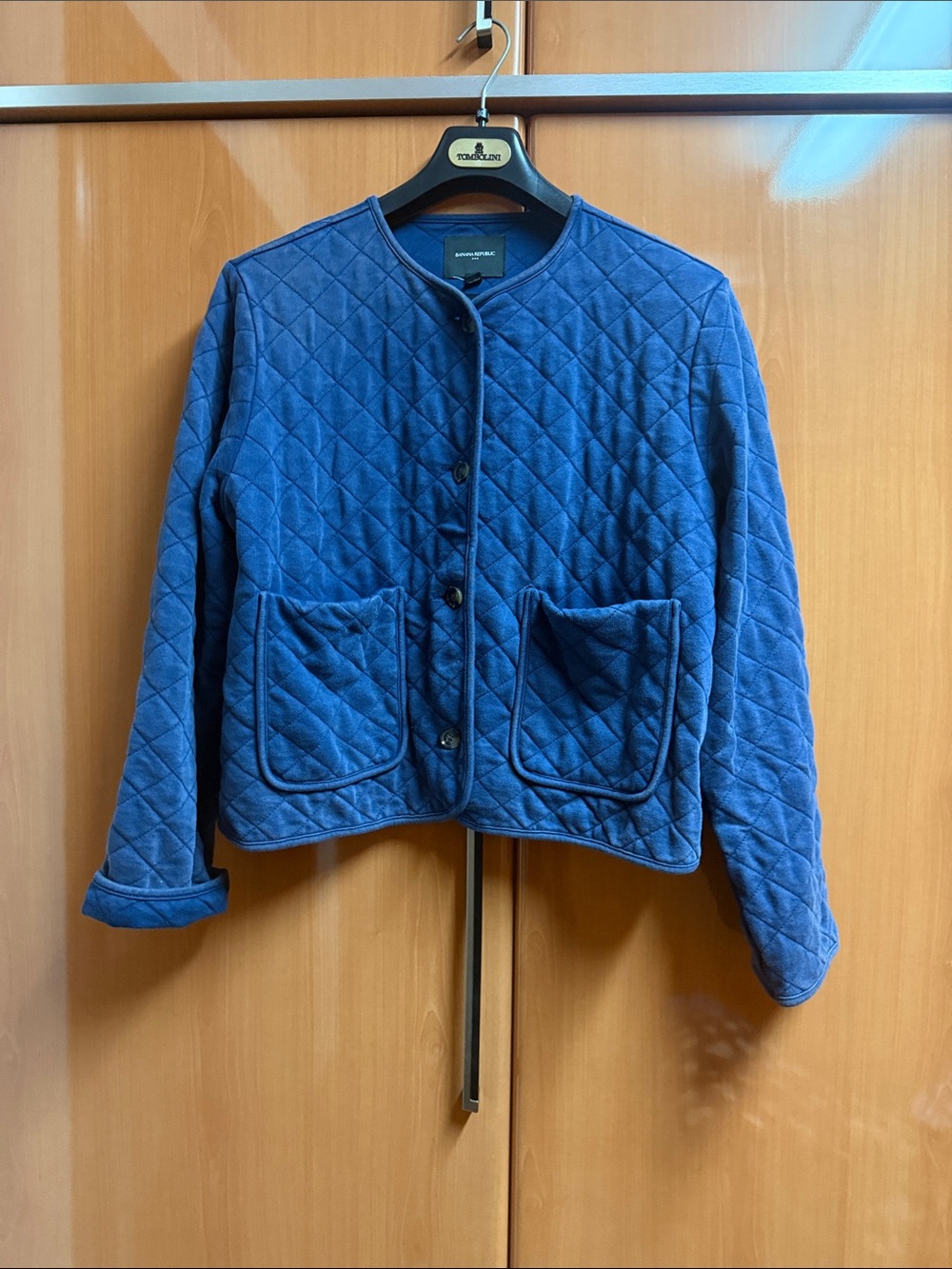 Banana Republic Quilted Navy Blue Round-Neck Jacket